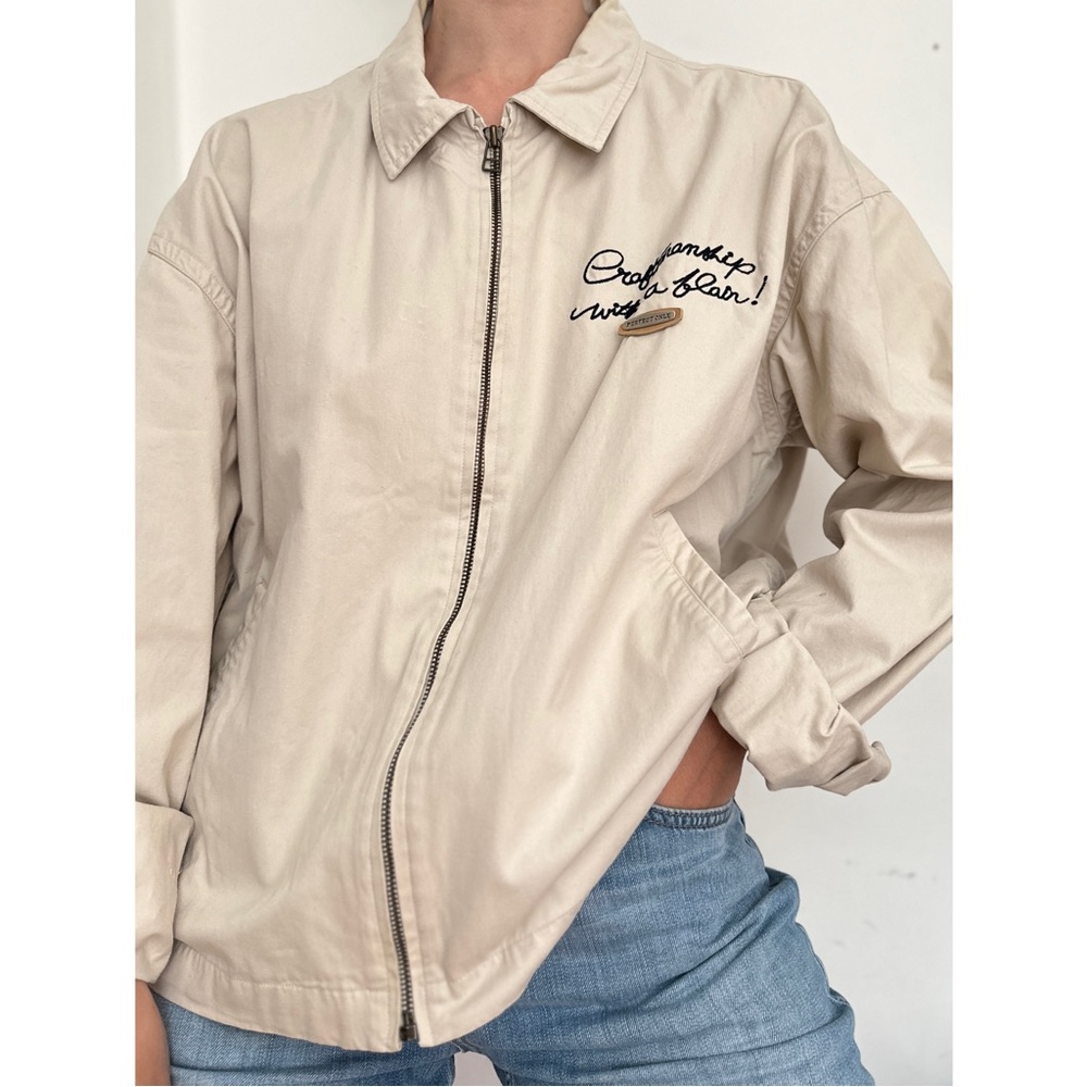 VINTAGE CHEVIGNON CRAFTSMANSHIP BEIGE COTTON BOMBER JACKET EMBROIDERY UNISEX L